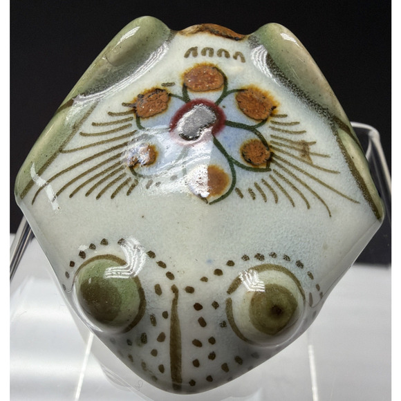 Vintage Mexican Folk Art Tonala Frog Toad Sitting Floral Painted Figurine - Picture 12 of 16